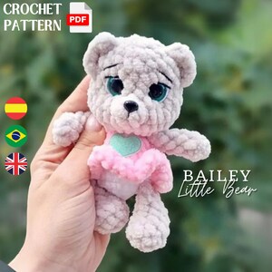 PDF ベイリー・ザ・ベア、かぎ針編みのクマのパターン、かわいいぬいぐるみのクマ、初心者向けのあみぐるみ動物のパターン、ベビーシャワーのギフト、手作り