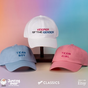 Gender Reveal Party Hats, Baby Announcement hats Keeper of the Gender Embroidery Team Boy Team Girl Gender Reveal Idea Family reveal Dad hat