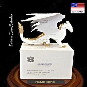 Dragon Business Card Sculpture Design 1495 or 1496 Upright Secured under Glass dome to a wood base Bild 1