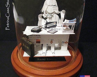Business Card Sculpture: Handmade Executive Woman Gift with Desk Accessories