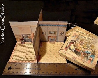 Doll House Miniature book PopUp 1 inch or 3 inch McLoughlin Folding - Miniature Lithographed Toy - C. 1894  Design 1914