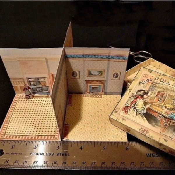 Doll House Miniature book PopUp 1 inch or 3 inch McLoughlin Folding - Miniature Lithographed Toy - C. 1894  Design 1914