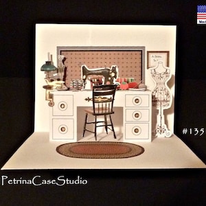 Salle de couture ou de tricot 5 x 7 miniature Pop-Up Card -Blank Inside Hobby card 1351 2038 2043