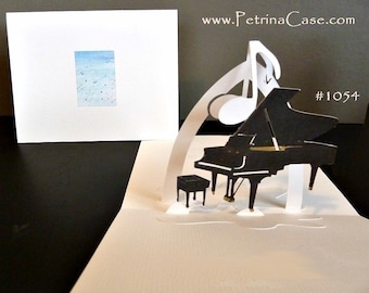 Baby Grand Piano Pop-Up Card 180 degrees  with MUSIC NOTE or HEART