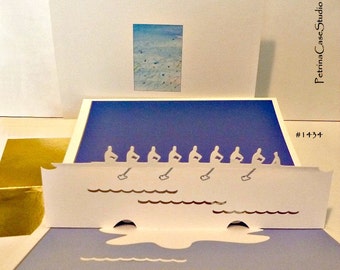 Rowing Crew Pop-Up Card - coxswain with 8 rowers Item 1434