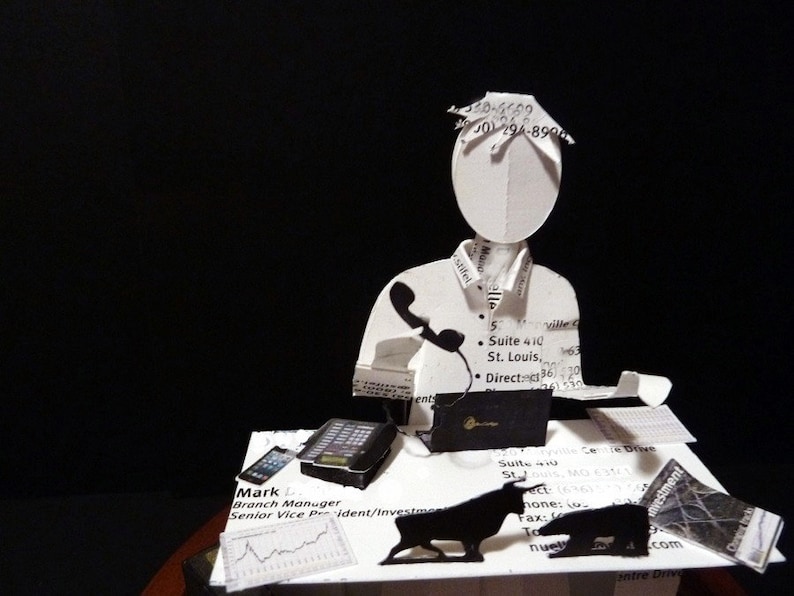 Banker Financial Accountant INVESTMENT Investor Advisor Business Card Sculpture Female or Male Design 930-11361 Suspenders Executive 1663=WhiteShirtNoTie