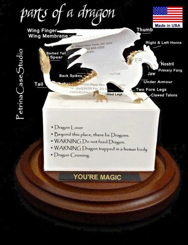 Dragon Business Card Sculpture Design 1495 or 1496 Upright Secured under Glass dome to a wood base Bild 3