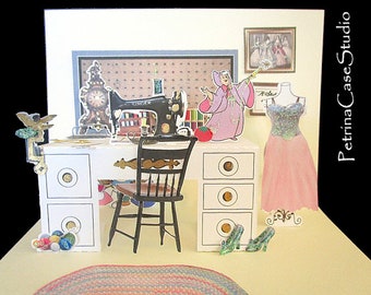 CInderella Sewing room Pop-Up card 5X7 Item1924