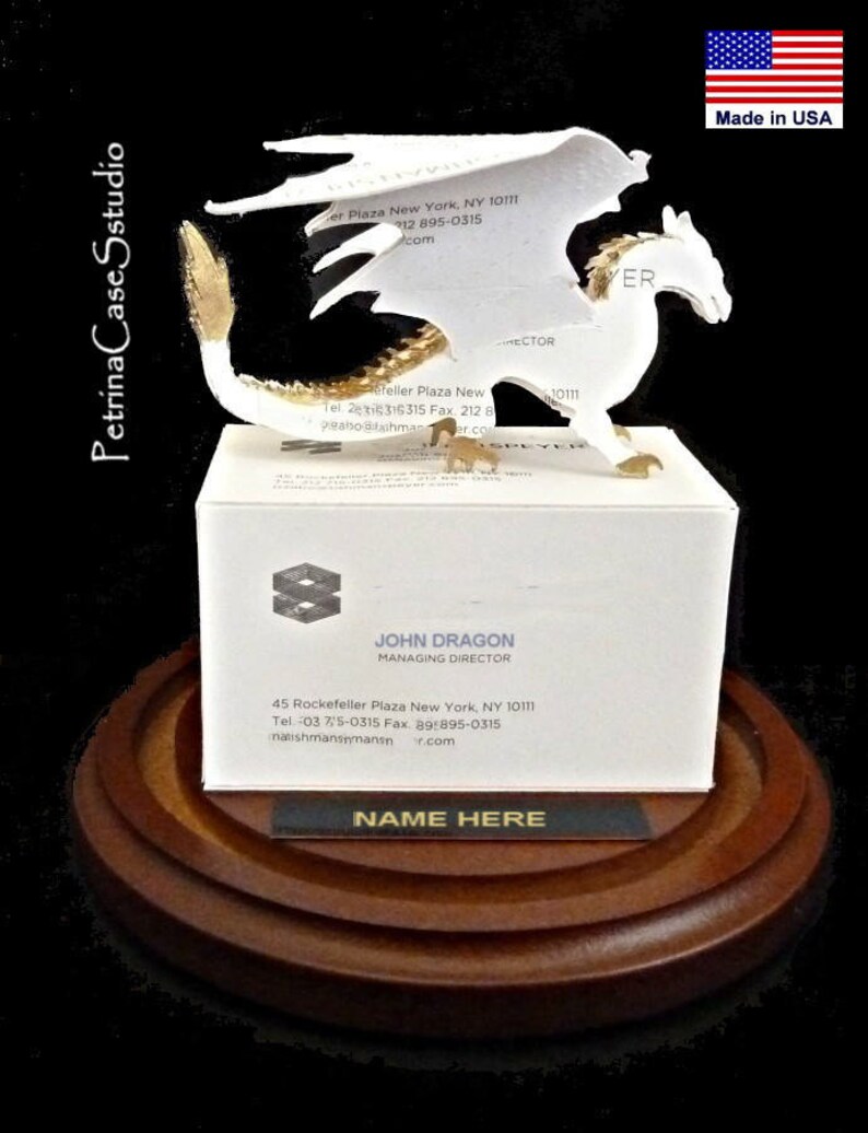 Dragon Business Card Sculpture Design 1495 or 1496 Upright Secured under Glass dome to a wood base Bild 1