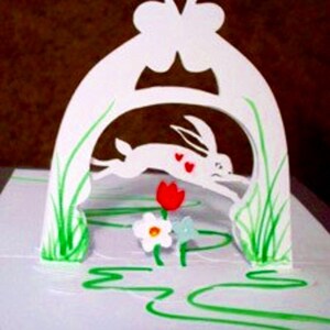 Bunny Rabbit Garden Pop Up Card Alice Wonderland inspiré. Conception 1268