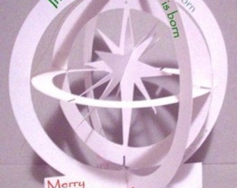 Moravian Christmas Star ornament paper cut PopUp Card   LG in Globe -ITEM 8022