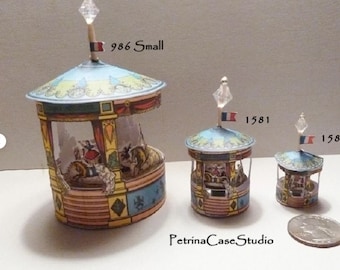 Dollhouse size Carousel Miniature Rotates French Circus roundabout design working Mechanical 986 Small or 987 Large - Made in USA