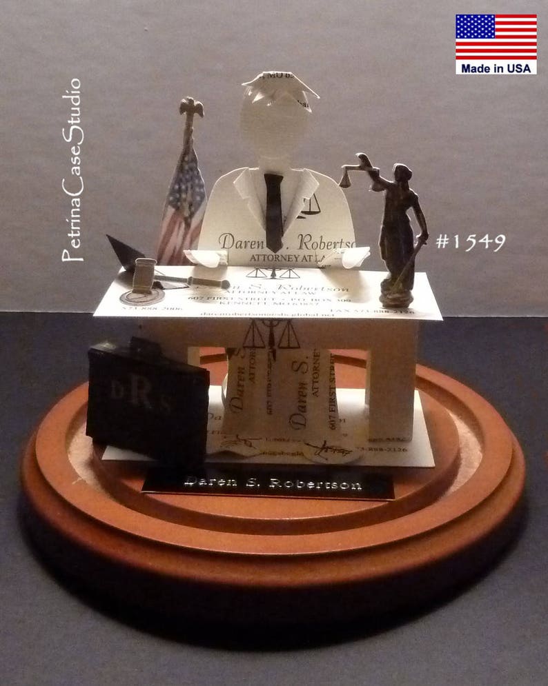 Lawyer Business Card Sculpture, Attorney or Judge-Barrister at desk. With USA flag Any Theme, Hobby, Sport or Profession NO. 8994 image 6