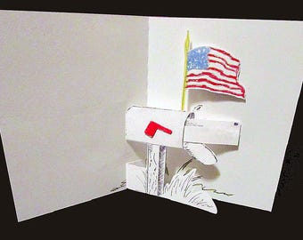 Mailbox Pop-Up card with letter and USA flag -Design 1655