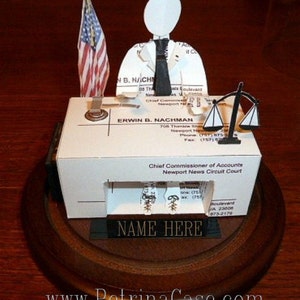 Lawyer Business Card Sculpture, Attorney or Judge-Barrister at desk. With USA flag Any Theme, Hobby, Sport or Profession NO. 8994 image 1