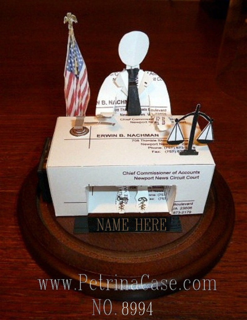 Lawyer Business Card Sculpture, Attorney or Judge-Barrister at desk. With USA flag Any Theme, Hobby, Sport or Profession NO. 8994 image 1