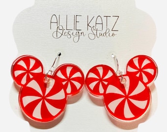 Peppermint mouse Christmas dangle earrings/peppermint Minnie mouse drop Earrings/disney inspired acrylic Earrings /Handmade Acrylic Jewelry