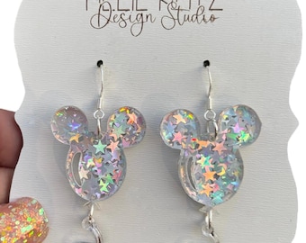 Holographic Star Glitter Mouse Balloon Earrings - Allie Katz Design