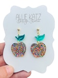 Apple Confetti glitter drop earrings/cute apple earrings/ back to school earrings/teacher earrings
