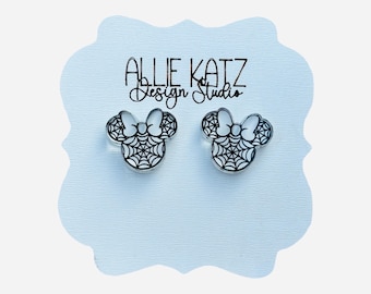 Pendientes de telaraña de Halloween con forma de ratón y lazo: mini pendientes de acrílico hipoalergénicos.