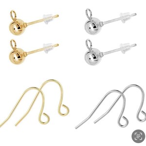 May include: A set of earring findings in gold and silver. The set includes four ball post earring findings and two French hook earring findings.
