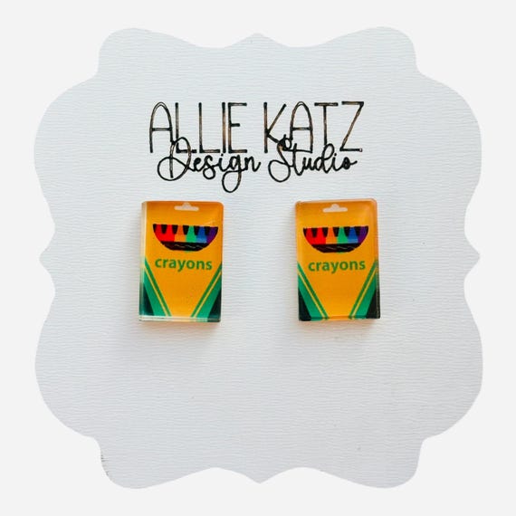 Crayon Box Earrings/ Teacher Earrings/ Back to School Jewelry / Fun Hypoallergenic Mini Acrylic Studs/ Art Teacher Gift Idea/ Gift for Her