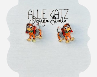 Slinky Dog Stud Earrings: Toy Story Inspired, Hypoallergenic Acrylic