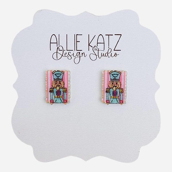 Preppy Nutcracker Stud Earrings | Glitter Christmas Earrings | Glittery Nutcracker Christmas Studs | Glittery  Stud Christmas Earrings