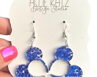 Royal Blue Glitter Mouse Earrings: Acrylic Vacation Jewelry