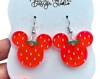 Strawberry Mouse Head Acrylic Earrings: Fun Fruit Jewelry