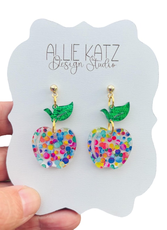 Polka Dot Apple Earrings: Stainless Steel Teacher Earrings