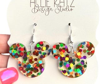 Glitter Mouse Head Acrylic Earrings: Fun Vacation Jewelry