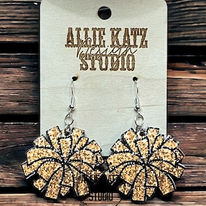 Pom Pom sparkle look Wood Earrings/school spirit/team spirit/ paw print earrings/gift idea/spirit wear/cheer/cheerleader