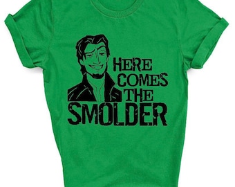 Here Comes the Smolder Flynn Rider Boys Mens tee Disney Vacation shirt colors can be customized