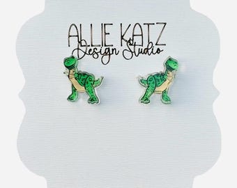 Rex Earrings/ Toy Story Stud Earrings/ Nickel Free/ Hypoallergenic acrylic Earrings/ Vacation Earrings /Handmade Acrylic Jewelry