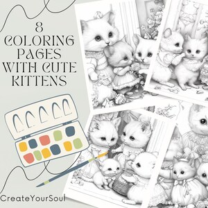 8 Coloring Pages with Cute Kittens