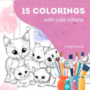 15 Coloring Pages with Cute Playful Kittens