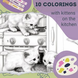 10 Coloring Pages with Playful Kittens on the Kitchen