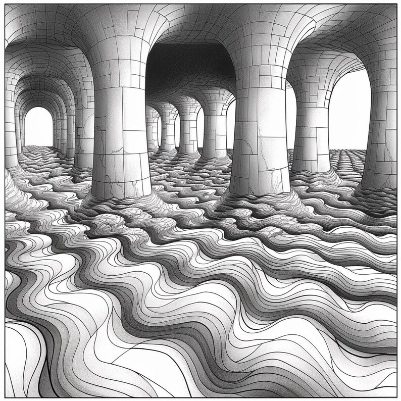 50 Abstract Black and White Coloring Pages With Anamorphic Designs - Etsy