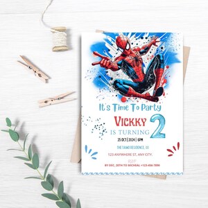 2nd Editable Spiderman Birthday Invitation Template, Birthday Party Invitation Spiderman Card Digital Kids Party Invite Template Hero
