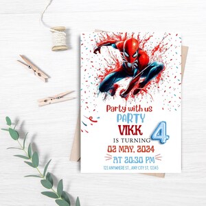 Spiderman Editable Birthday Invitation Template Printable Birthday Party Invitation Spiderman Card Digital Kids Party Invite Template Hero