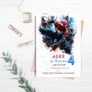 4th birthday invitations, Editable Spiderman Birthday Invitation Template Spiderman Card Digital Kids Party Invite Template Hero