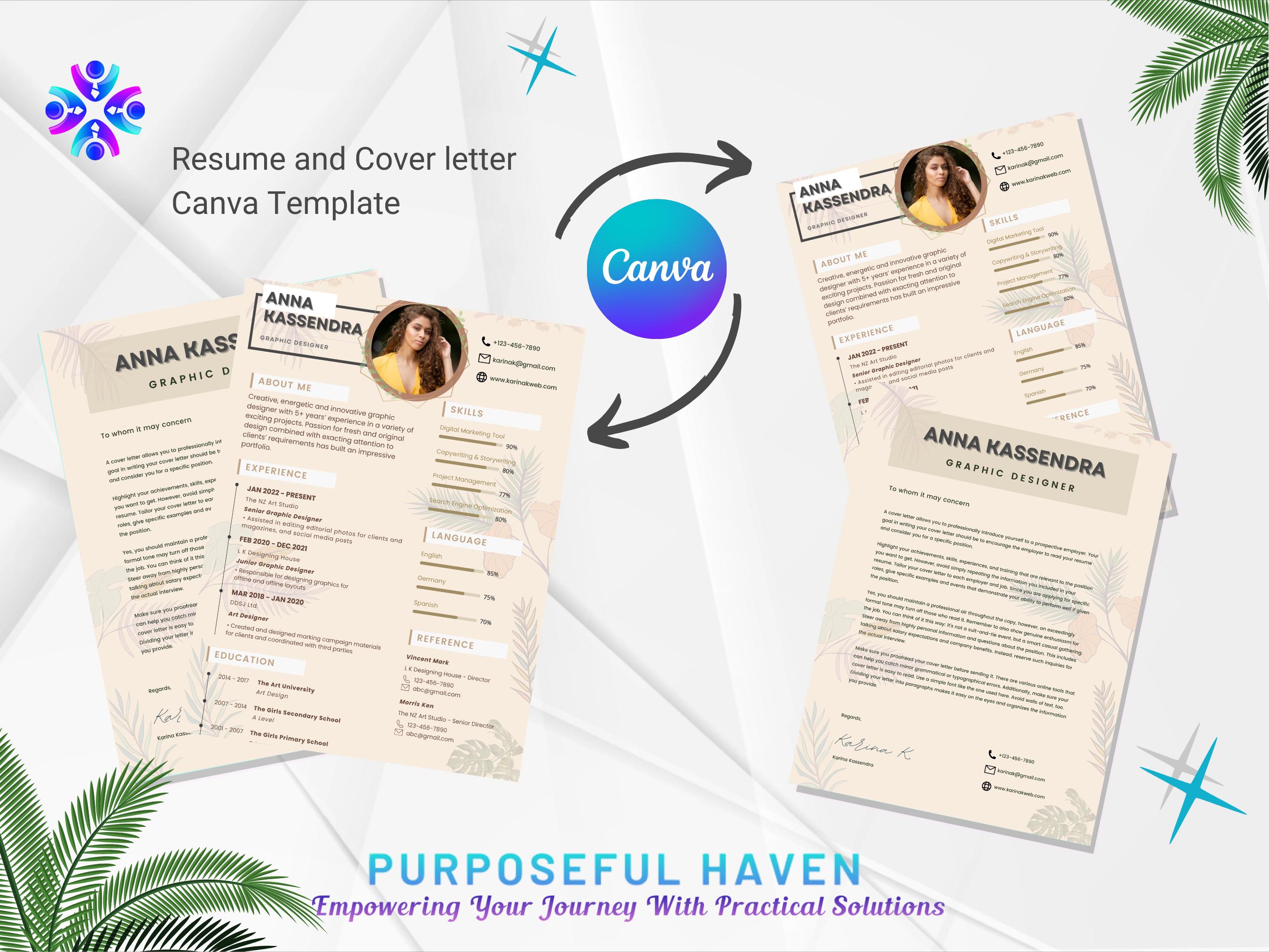 Cover Letter and Resume Canva Template - Etsy
