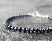 blue sapphire and hill tribe sterling silver bracelet with smooth rondelles, 7 quot wrist