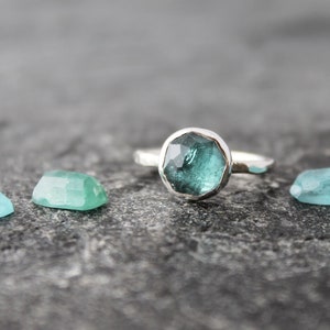 Arizona Bisbee turquoise ring w sterling silver or 14k gold hammered ring band Sagittarius alternative engagement ring custom made to order