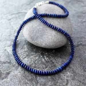Rustic Lapis Lazuli Necklace with Sterling Silver, Hand Cut Matte Lapis Rondelles, 19.5, Ready to Ship image 2