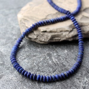 Rustic Lapis Lazuli Necklace with Sterling Silver, Hand Cut Matte Lapis Rondelles, 19.5, Ready to Ship image 3