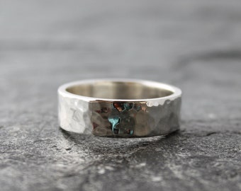 8mm Wide Hammered Sterling Silver Ring