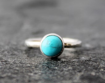 rustic artisan alternative engagement ring Arizona Bisbee turquoise ring custom size to order 14k gold /& hammered sterling silver band