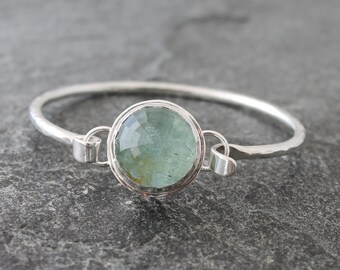 Aquamarine Bracelet with Hammered Sterling Silver Tension Cuff